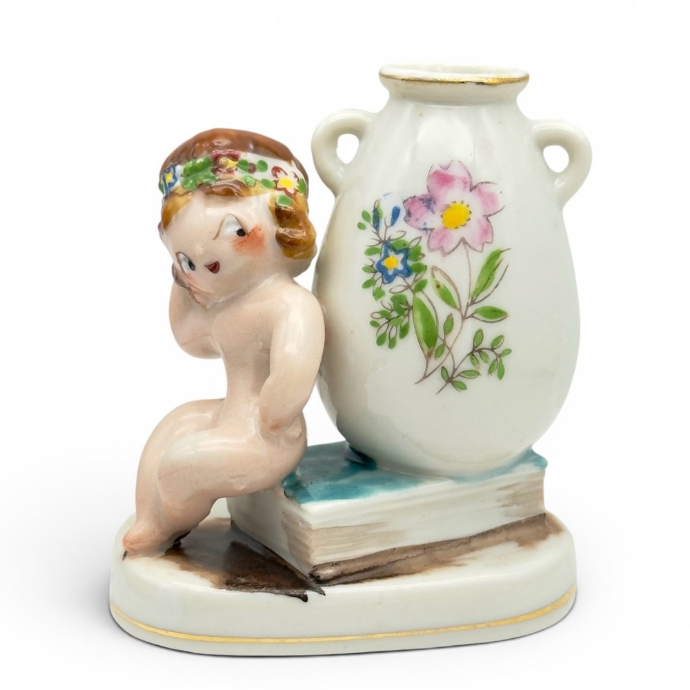 Vintage Mocco Bathing Beauty Figurine Bud Vase Occupied Japan 1940s Nude Flapper
